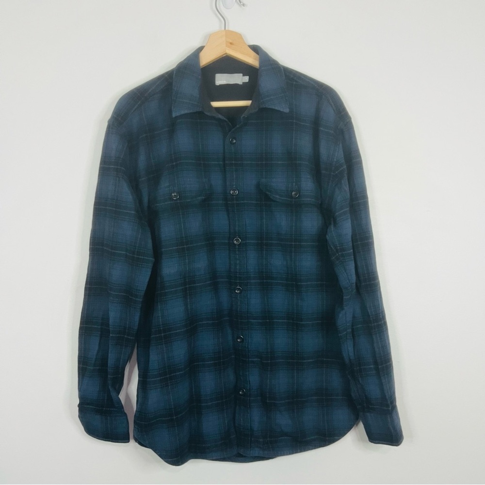 Vince Men's Dark Teal Plaid Button Down Shirt Medium